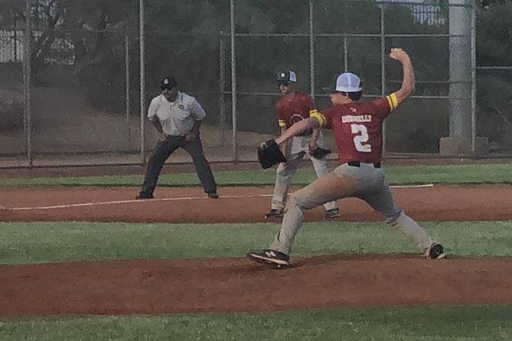 Tom Rysinski/Pahrump Valley Times Pahrump Valley pitcher Logan Donnelly delivers against Wester ...