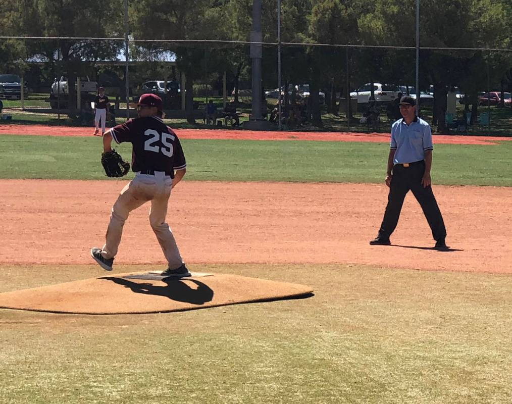 Tom Rysinski/Pahrump Valley Times Brennen Benedict delivers a pitch for the Pahrump 14U basebal ...
