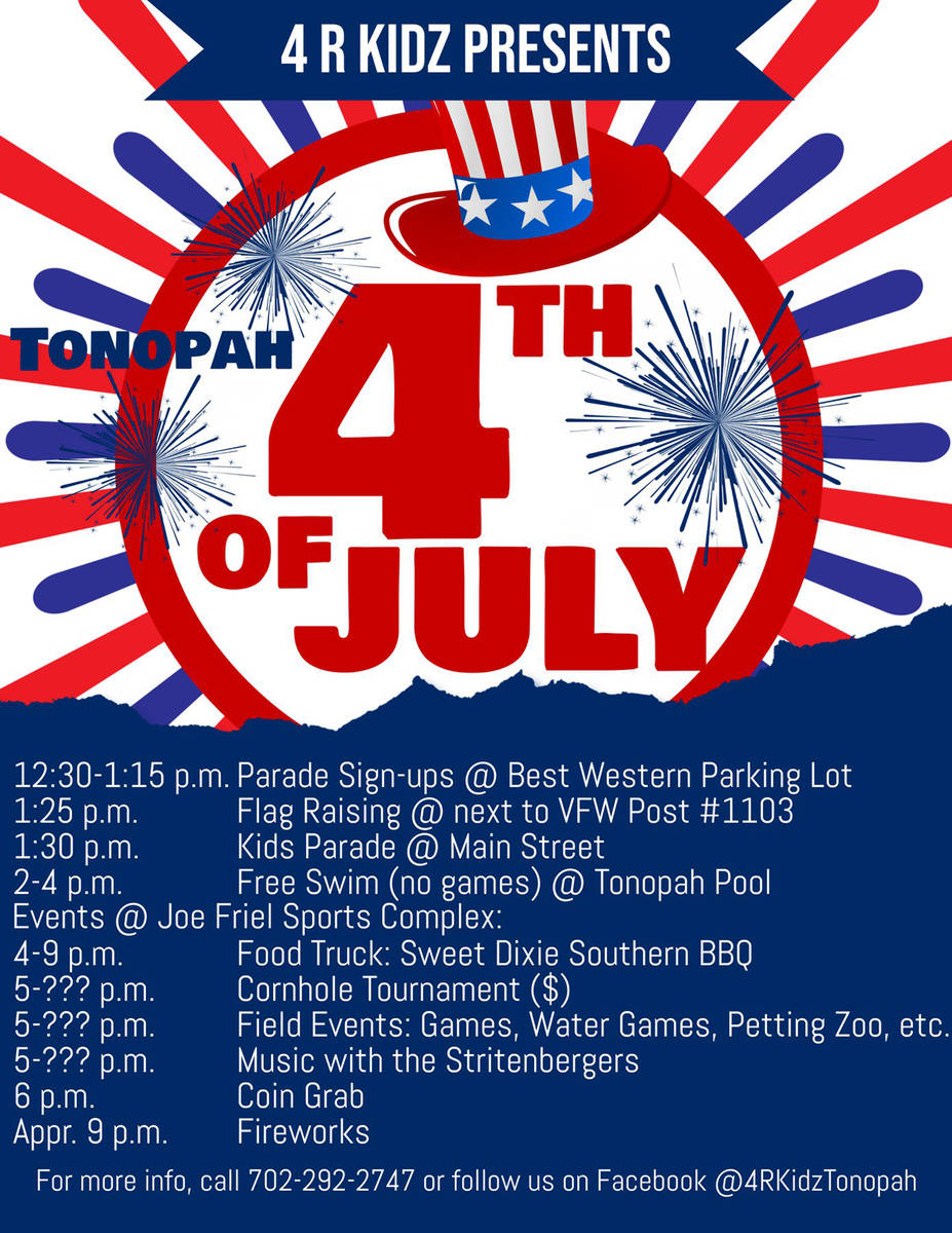 Special to the Pahrump Valley Times 4 R Kidz will host a Fourth of July celebration in Tonopah ...