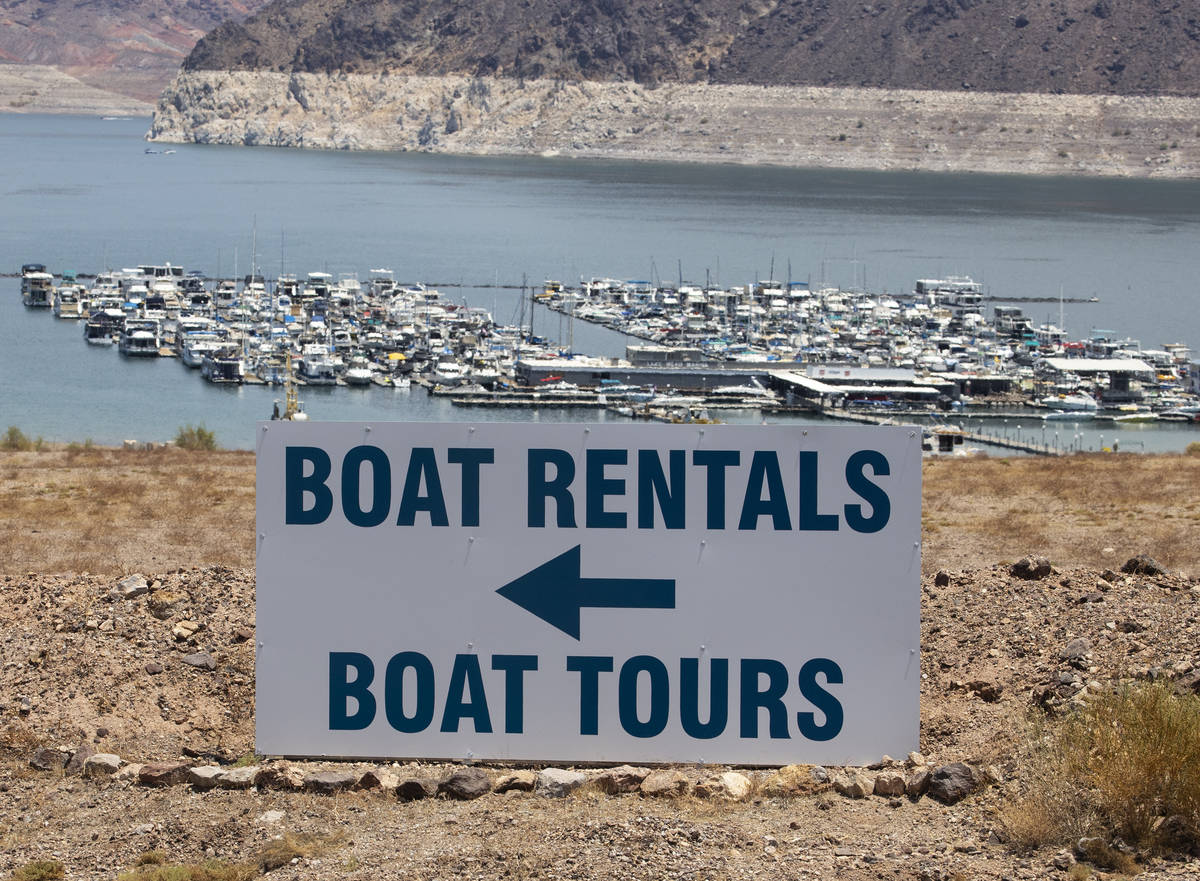 Boat rentals sign is posted at the Las Vegas Boat Harbor in the Lake Mead National Recreation A ...