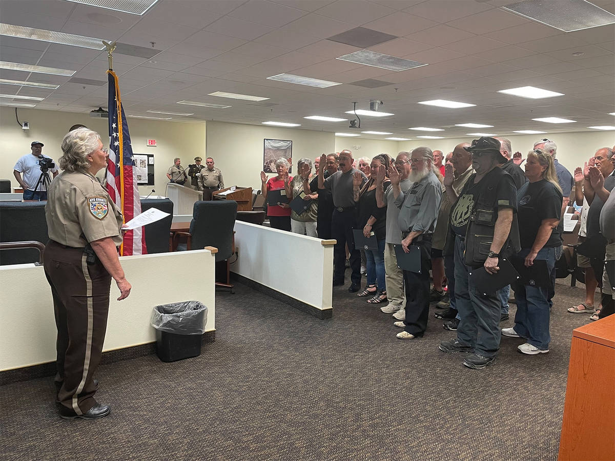 Photo courtesy of NCSO Nye County Sheriff Sharon Wehrly swears in more than two dozen area resi ...