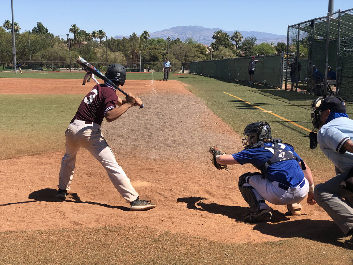 File photo Justyn Ybarra just before he doubled to the fence in left field as the Pahrump 18U t ...
