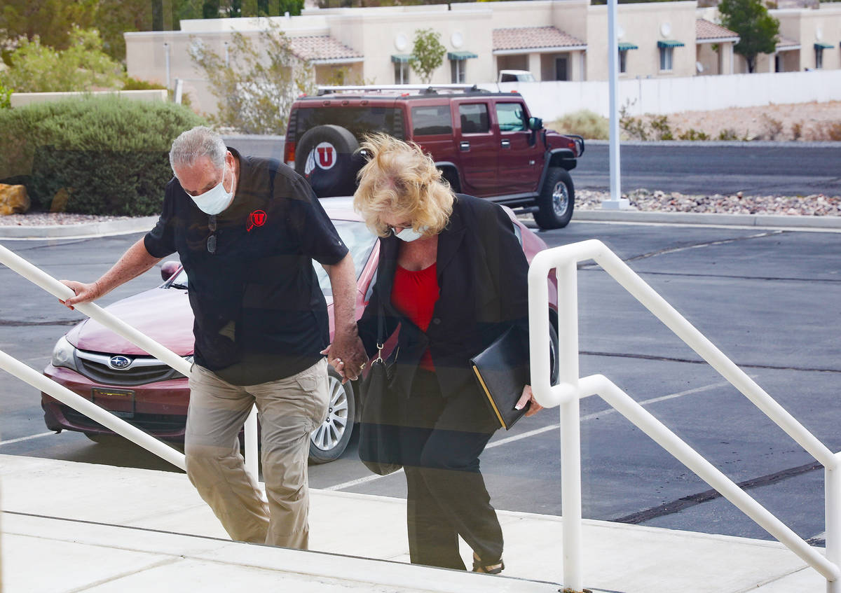 Marcel Chappuis arrives at Beatty Justice Court with his wife Patricia Chappuis on Monday, July ...