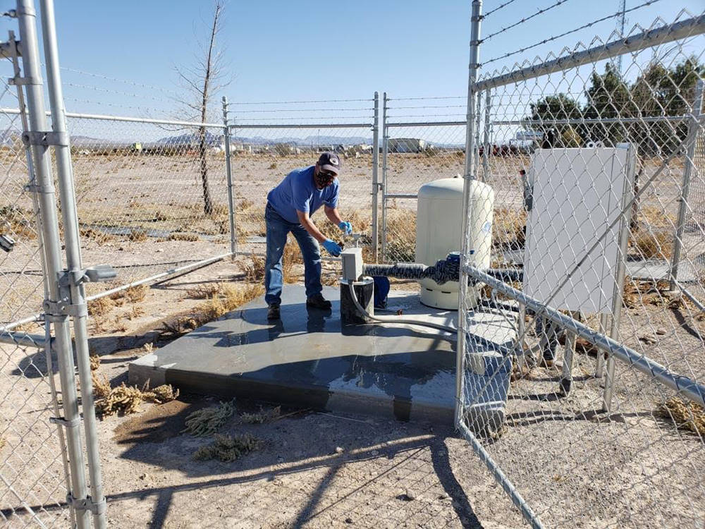 Special to the Pahrump Valley Times Nye County Geoscientist John Klenke is pictured pulling a w ...