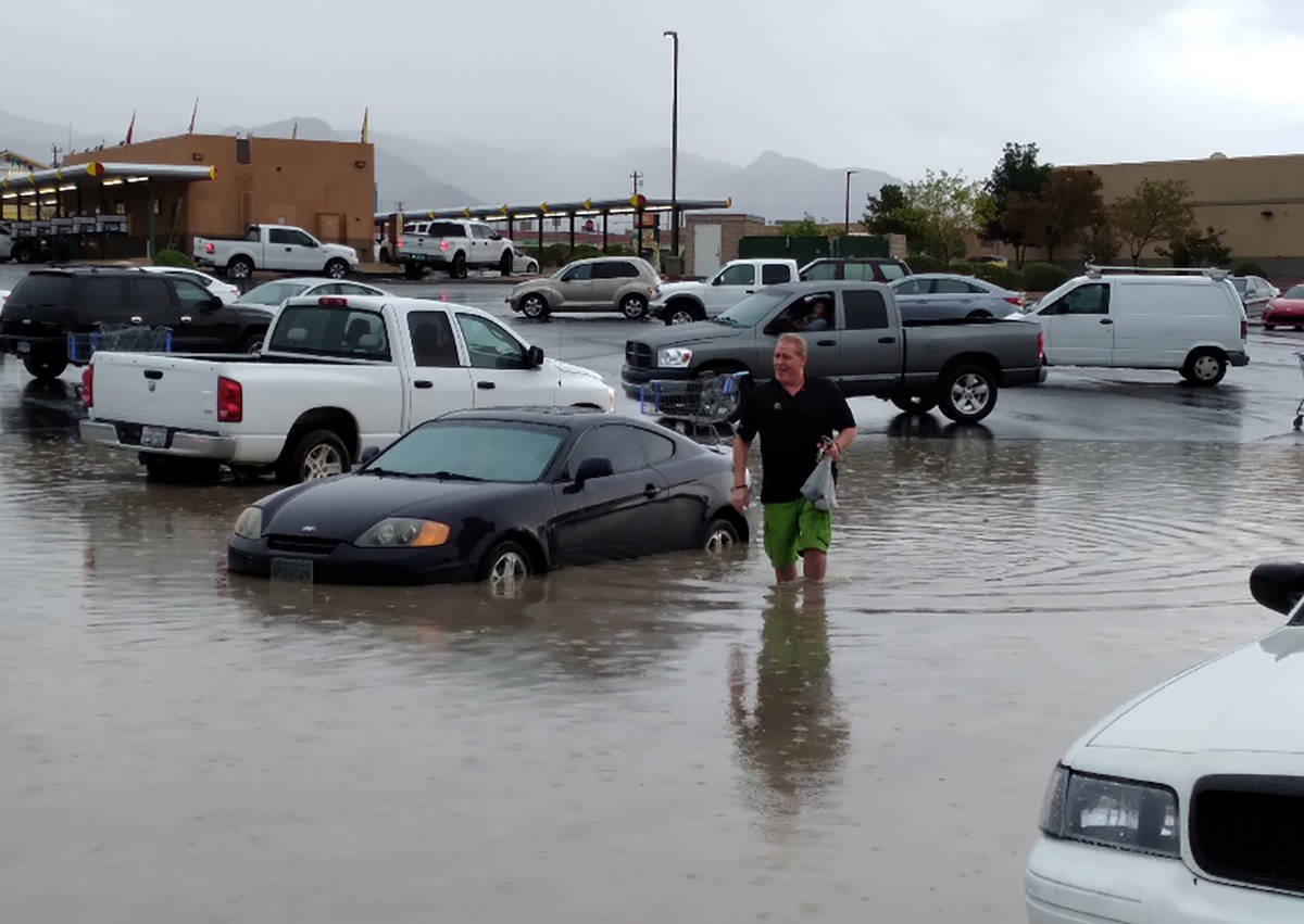 Selwyn Harris/Pahrump Valley Times Flood waters created chaos in the Pahrump Valley on Monday, ...