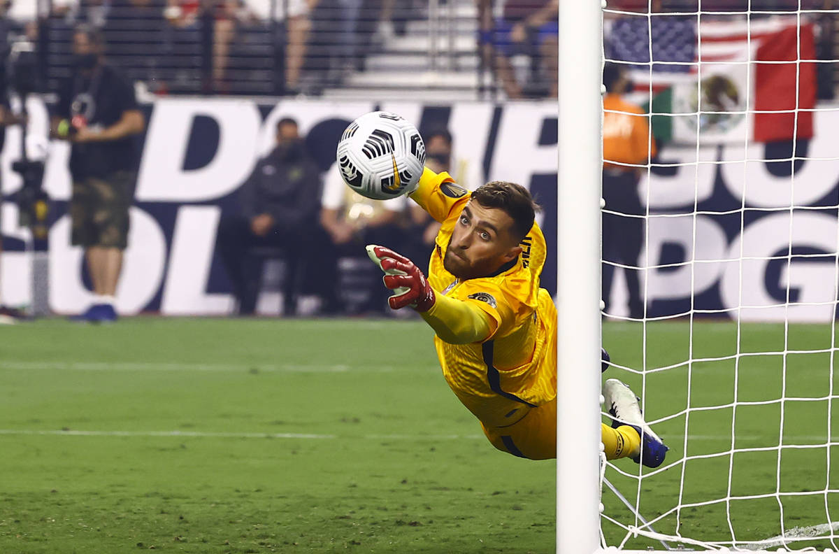 United States goalkeeper Matt Turner (1) makes a save against Mexico during the first half of t ...