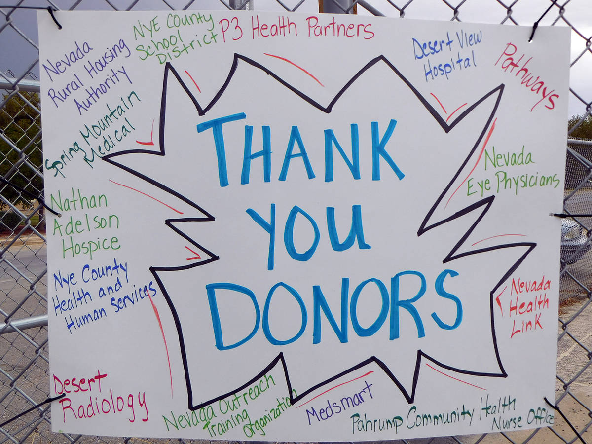 Robin Hebrock/Pahrump Valley Times A sign detailing the donors who contributed to the Back to S ...