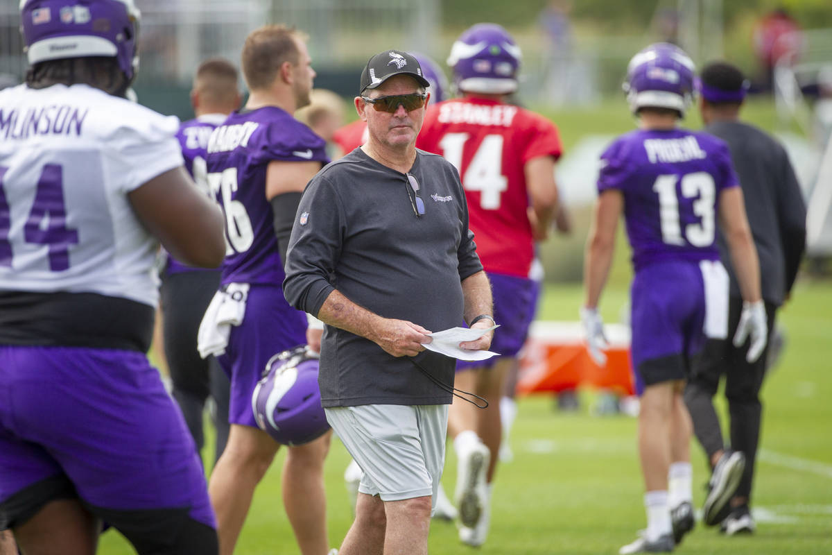 Minnesota Vikings head coach Mike Zimmer participates in NFL training camp Wednesday, July 28, ...