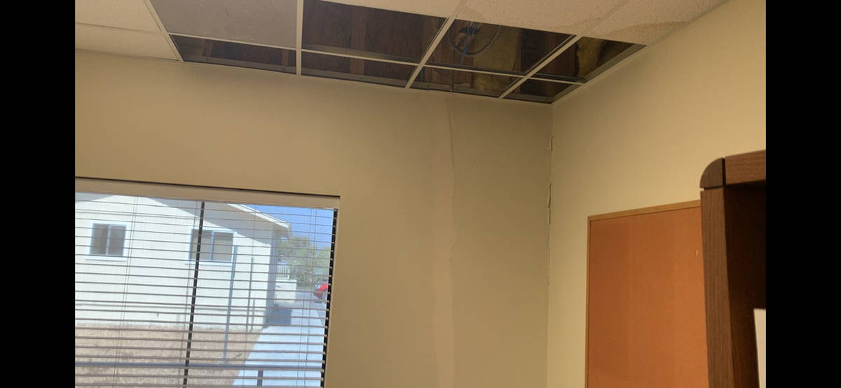 Special to the Pahrump Valley Times Many ceiling panels in town and county offices were damaged ...