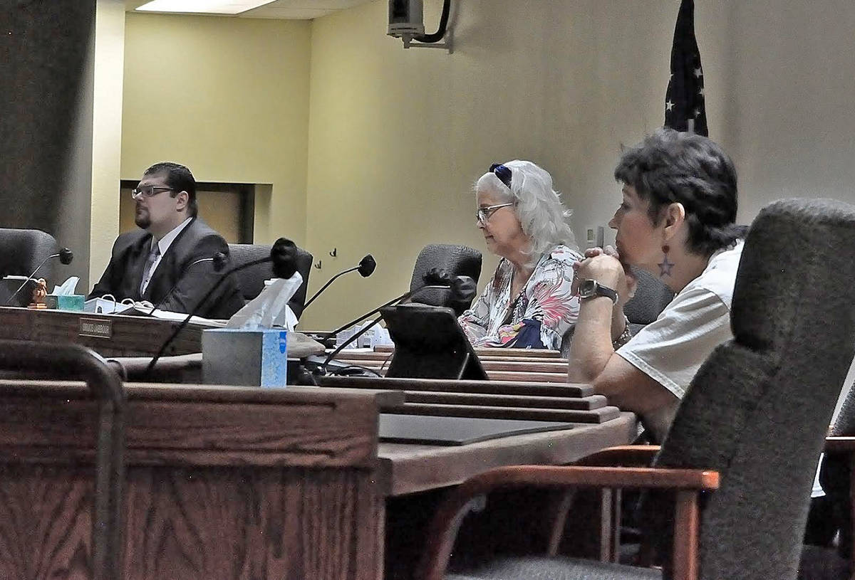 Horace Langford Jr./Pahrump Valley Times Commissioners Donna Cox, Debra Strickland and Leo Blun ...