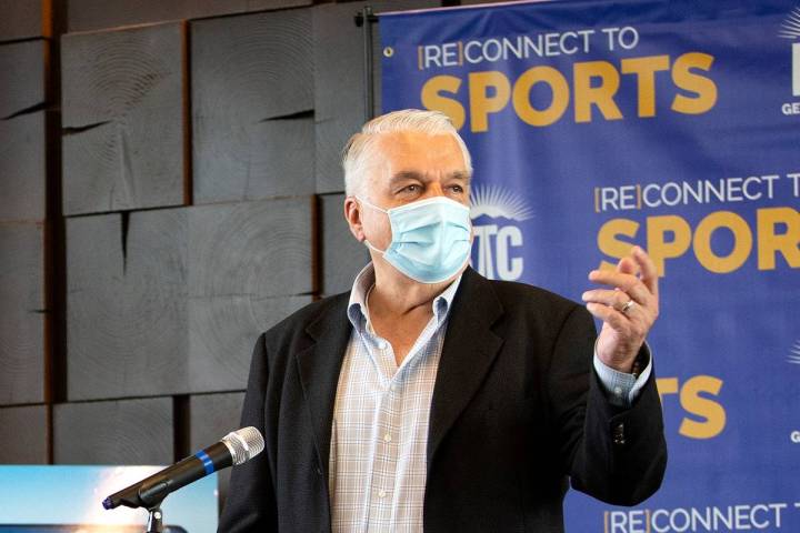 Gov. Steve Sisolak speaks during an RTC press conference at Las Vegas Ballpark on Saturday, Aug ...