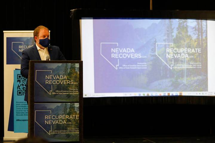 Chitose Suzuki / Las Vegas Review-Journal Nevada State Treasurer Zach Conine speaks during a ki ...