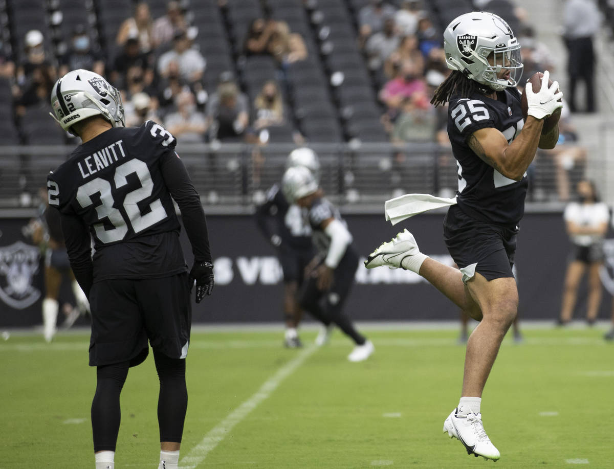 Las Vegas Raiders free safety Trevon Moehrig (25) takes down