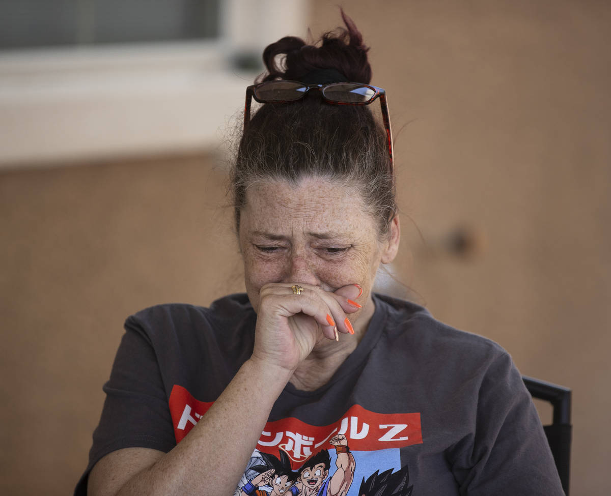 Kassy Robinson gets emotional as she talks about her son Roy Jaggers, 27, of Las Vegas during a ...