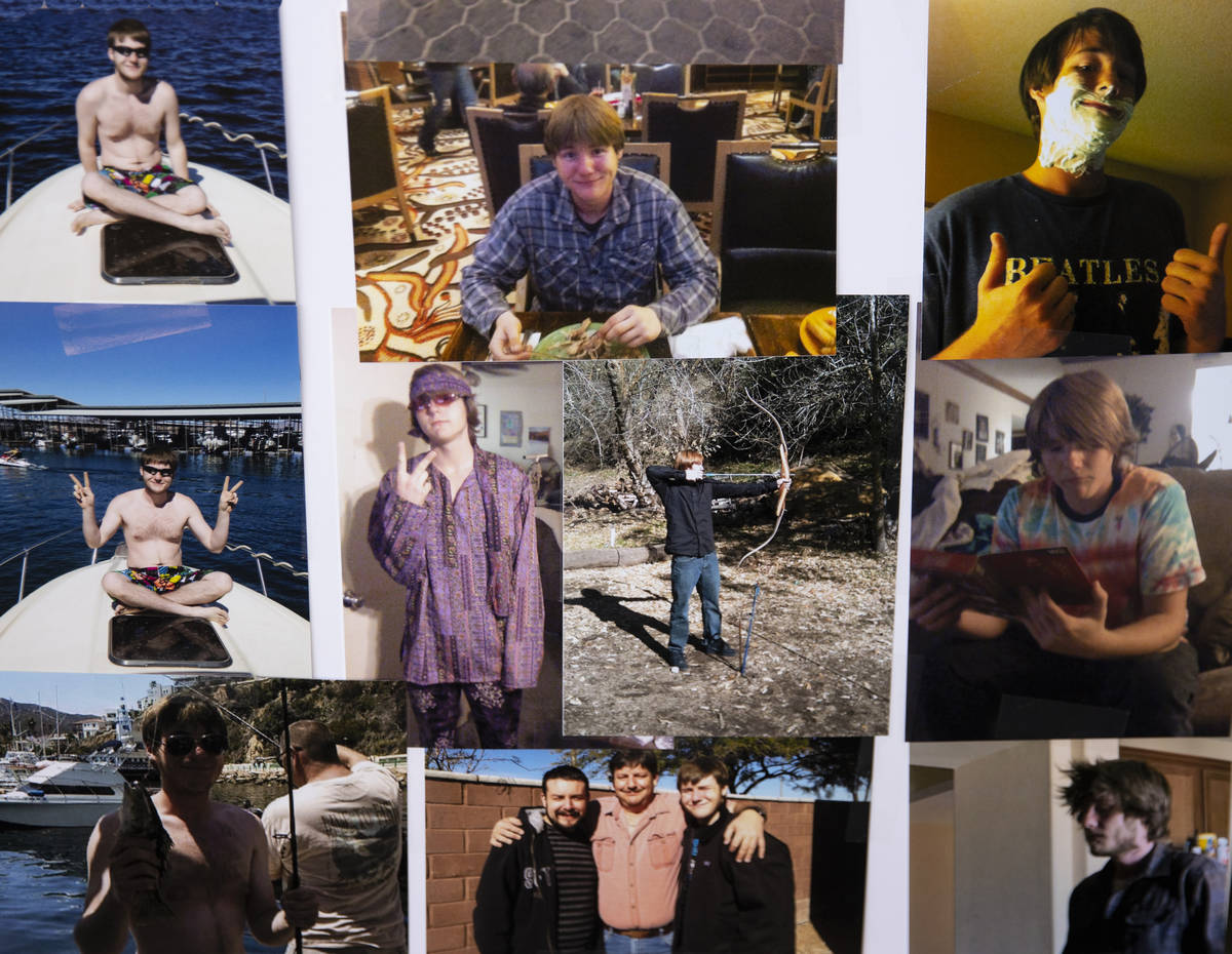 Photographs of Roy Jaggers, 27, of Las Vegas are displayed at his mother Kassy Robinson's Las V ...