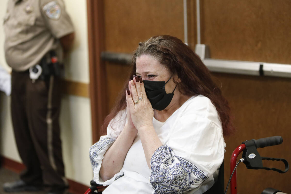 Roy Jaggers' mother, Kassy Robinson, reacts during a court hearing for Heather Pate, Kevin Dent ...