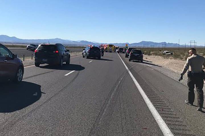 Law enforcement officers investigated a fatal two-vehicle crash on State Route 160 near Pahrump ...