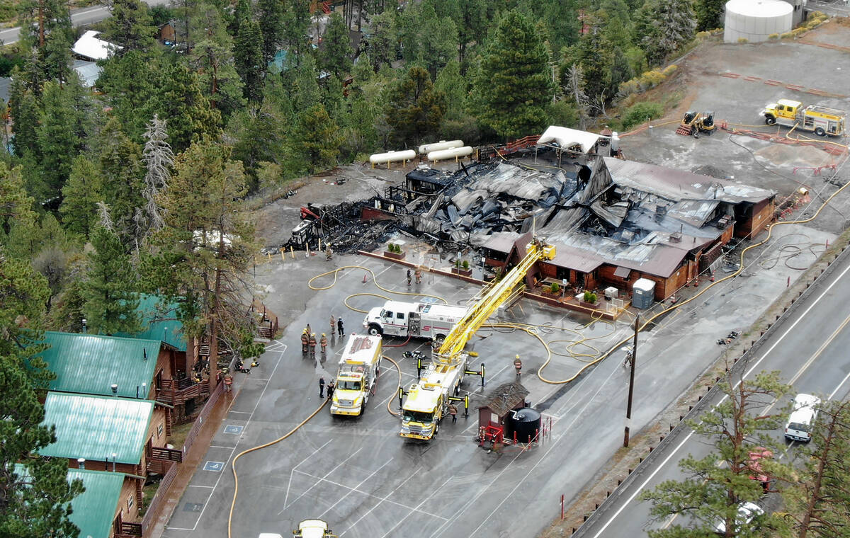 An aerial view of the Mount Charleston Lodge which was destroyed early morning fire on Friday, ...