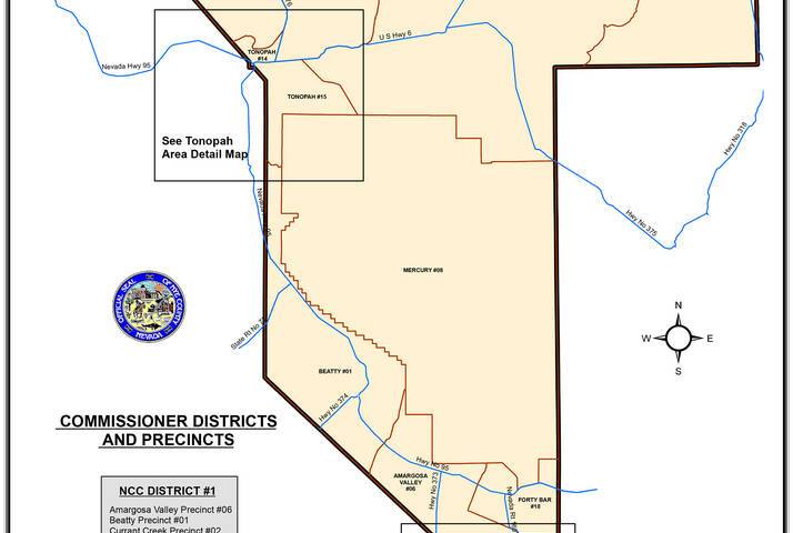 Special to the Pahrump Valley Times This map shows the current district boundaries for each of ...