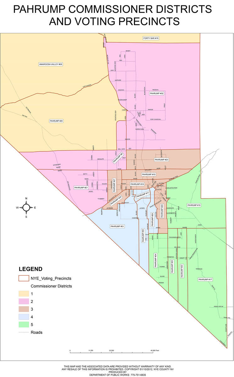 Special to the Pahrump Valley Times This map shows more detail on the borders of the four Nye C ...
