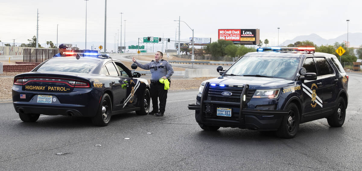 An onramp to U.S. Highway 95 is shut down Sept. 1 as emergency personnel work the scene where a ...