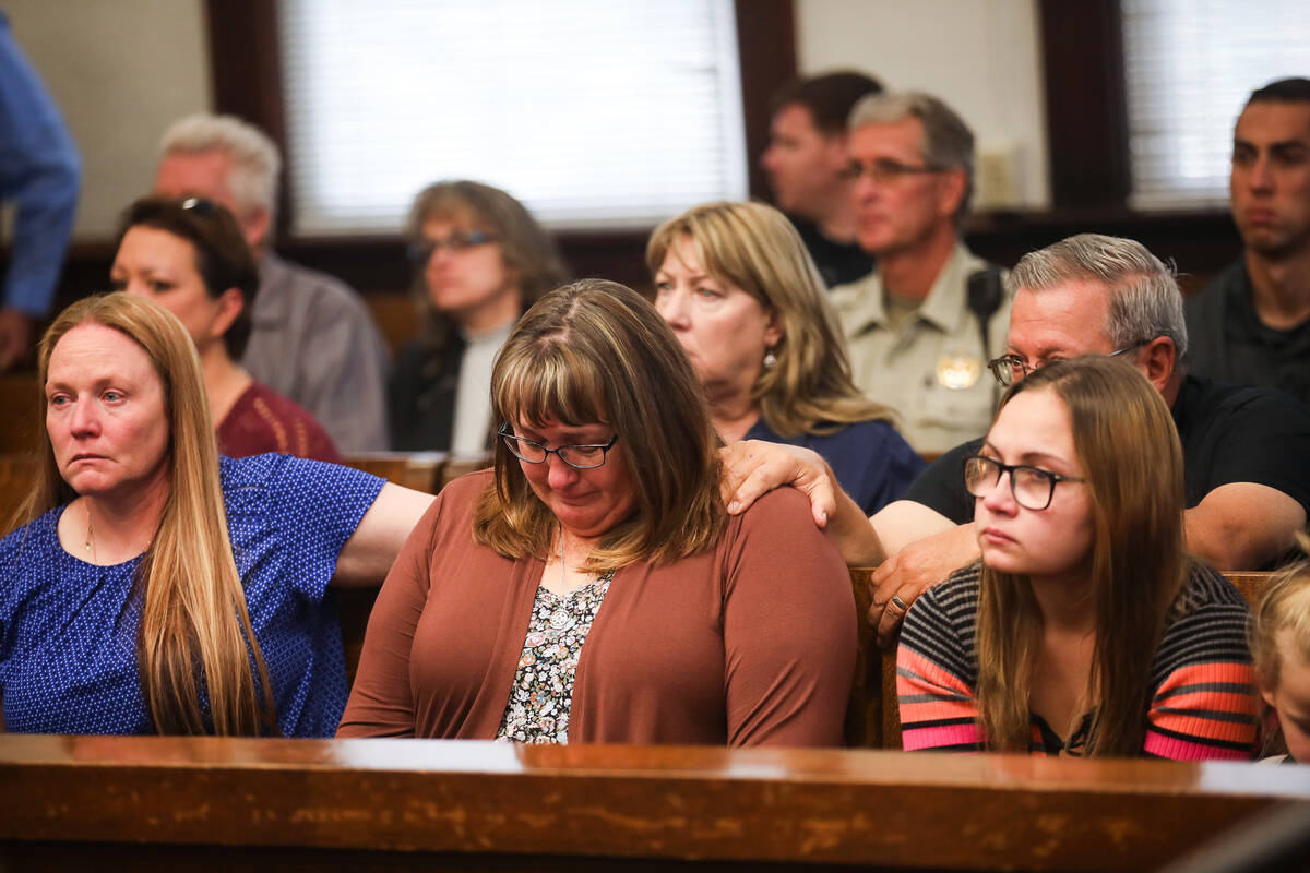 Jodi Jenkins, wife of slain Nevada Highway Patrol Sgt. Ben Jenkins, reacts to the sentencing of ...
