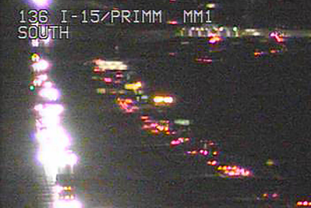 Heavy traffic headed southbound on Monday, Jan. 4, 2021, at Primm. (RTC Fast camera)
