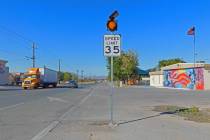 Robin Hebrock/Pahrump Valley Times The speed limit in front of Petrack Park and the Bob Ruud Co ...