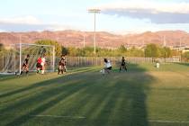Danny Smyth/Pahrump Valley Times Trojans girls soccer player Kailani Martinez scores a goal du ...
