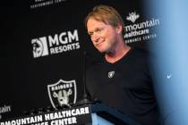 Chase Stevens/Las Vegas Review-Journal Raiders head coach Jon Gruden responds to questions from ...