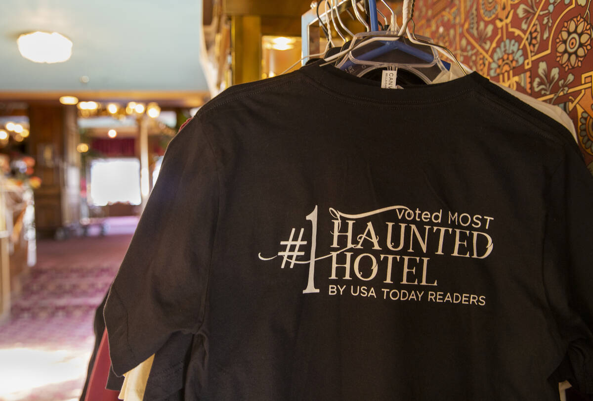 T-shirts for sale in the lobby stating the Mizpah Hotel in Tonopah, Nevada, was voted as the "# ...