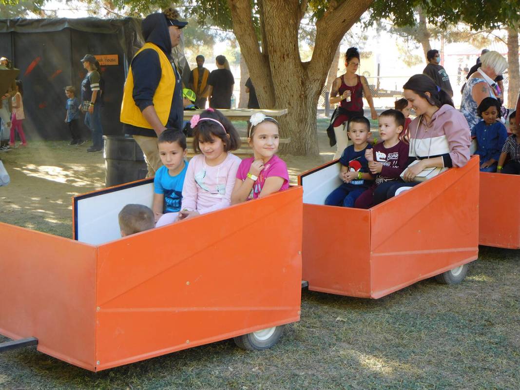 Robin Hebrock/Pahrump Valley Times Parents and children are seen filling the PDOP train in prep ...