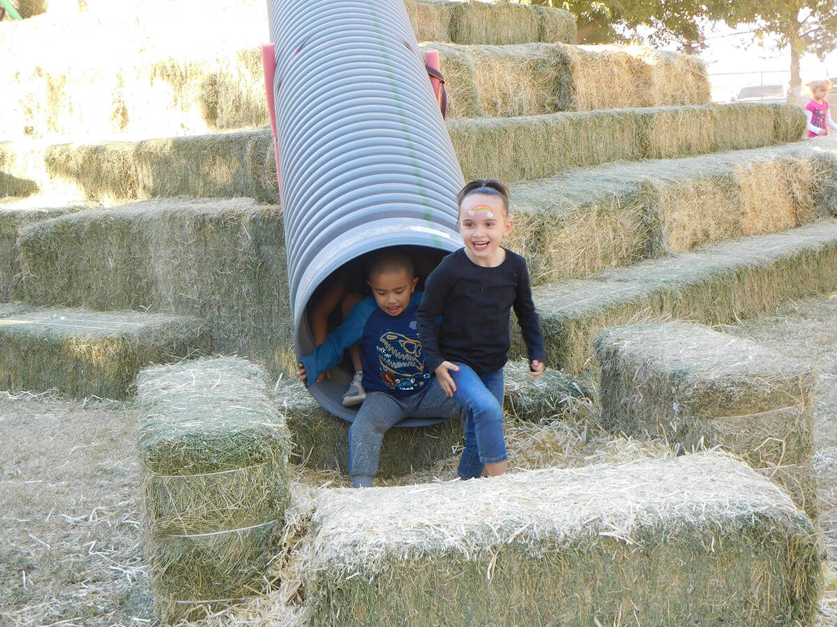 Robin Hebrock/Pahrump Valley Times Two Pumpkin Days attendees are pictured exiting one of the s ...