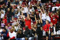 UNLV Rebels fans cheer during the second half of a basketball game against the Boise State Bron ...