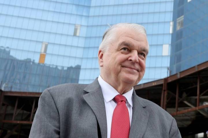 Gov. Steve Sisolak is seen during a commencement ceremony at the yet-to-be finished Fontaineble ...