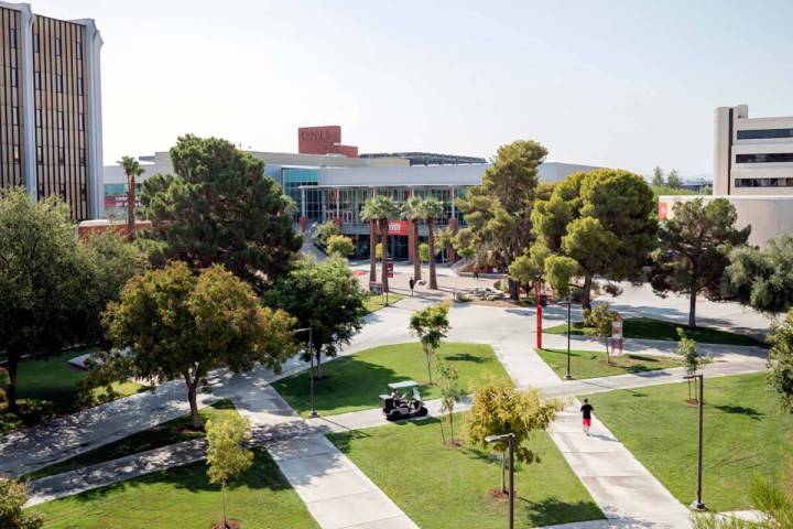 The campus of UNLV is seen in Las Vegas on Thursday morning, Aug. 27, 2020. (Elizabeth Brumley/ ...