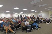 Robin Hebrock/Pahrump Valley Times The Nye County Commissioners Chambers was packed on Tuesday, ...