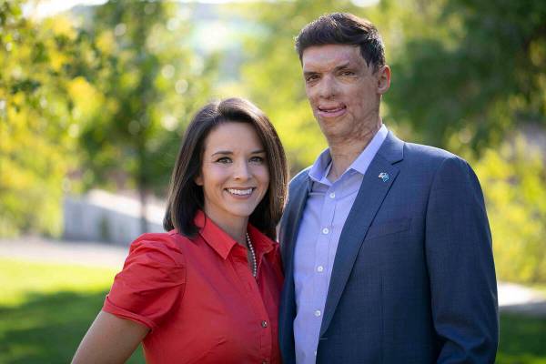Special to the Pahrump Valley Times U.S. Senate candidate Capt. Sam Brown and his wife Amy.