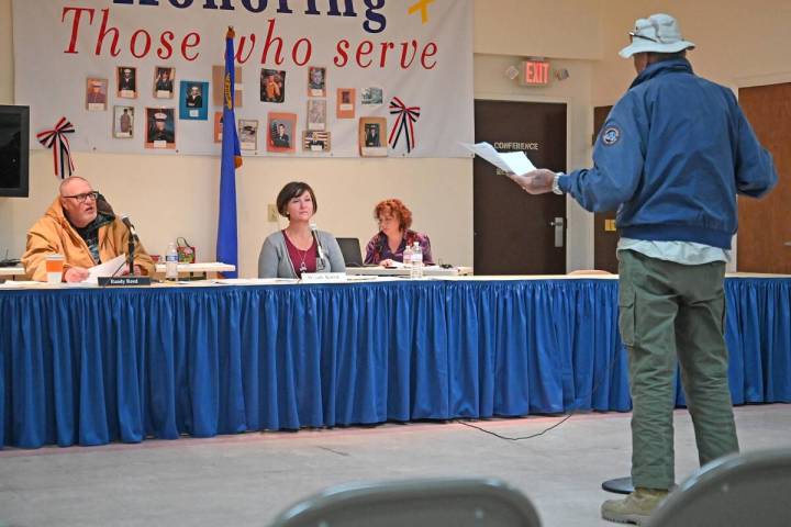 Richard Stephens/Special to the Pahrump Valley Times Karl Olsen addresses board about sending a ...