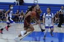 Danny Smyth/Pahrump Valley Times Sophomore forward Kailani Martinez (34) driving to the hoop on ...
