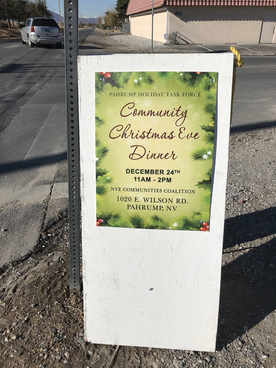 Robin Hebrock/Pahrump Valley Times Signs advertising the Community Christmas Eve Dinner are set ...