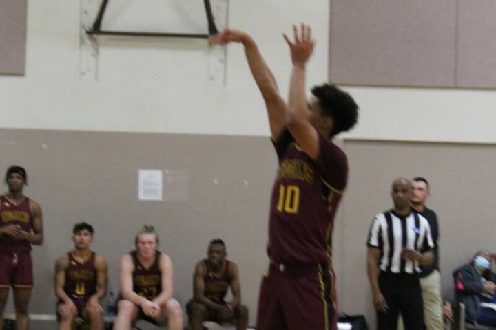 Danny Smyth/Pahrump Valley Times Pahrump Valley guard Daxton Whittle (10) attempting a free thr ...