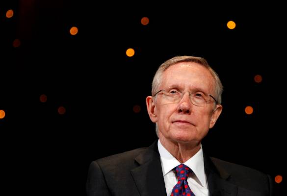 Sen. Harry Reid answers questions during the Netroots Nation convention at the Rio in Las Vegas ...