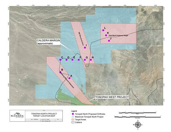 A proposed drillhole location map of the Tonopah North project, located immediately west of Ton ...
