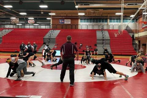 Special to the Pahrump Valley Times/ The Pahrump Valley Trojans wrestling team warming up befor ...