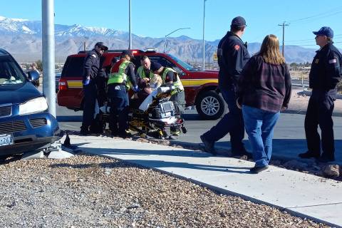 Selwyn Harris/Pahrump Valley Times A woman was transported to Desert View Hospital after striki ...