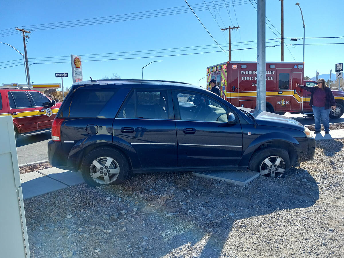 Selwyn Harris/Pahrump Valley Times The Saturn SUV sustained significant damage upon impact, as ...