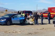 Selwyn Harris/Pahrump Valley Times Pahrump Valley Fire and Rescue Services medics prepare to tr ...