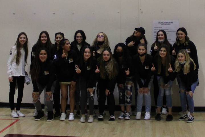 The 2021 Pahrump Valley Trojan girls soccer team posing following the unveil of their state cha ...