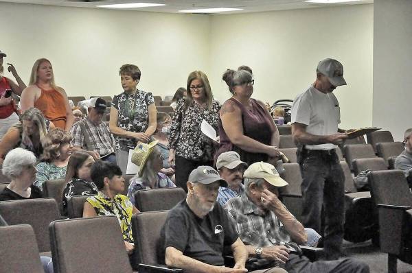 A line of residents waited to speak at the Nye County Commission's Aug. 3, 2021 meeting just da ...